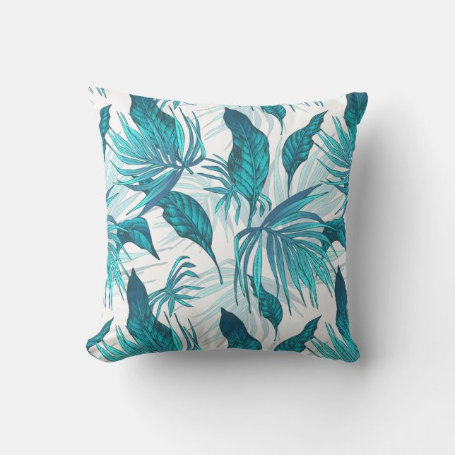 Coussin D'extérieur Feuilles tropicaux en Turquoise (Recto)