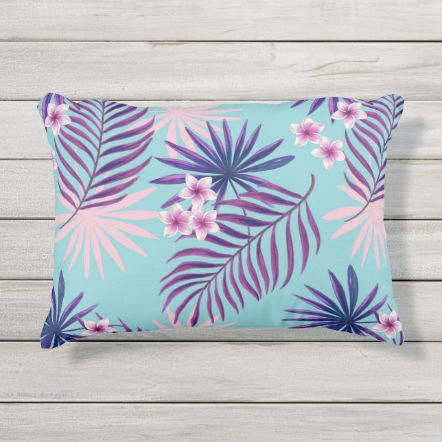 Coussin D'extérieur Feuilles tropicaux et fleurs 2 (Devant)