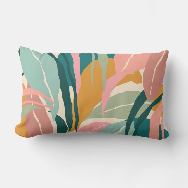 Coussin D'extérieur Feuilleté Abstrait en Turquoise, Sage, Rose et Or (Recto)