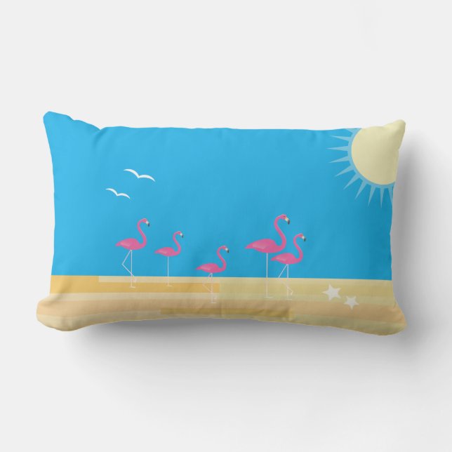 Coussin D'extérieur Flamant rose Beach Scene - Extérieur (Recto)