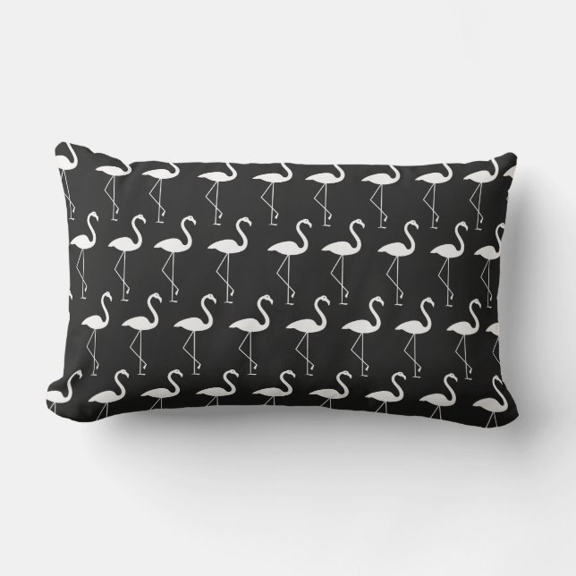 Coussin D'extérieur Flamants roses noirs et blancs mignons (Recto)