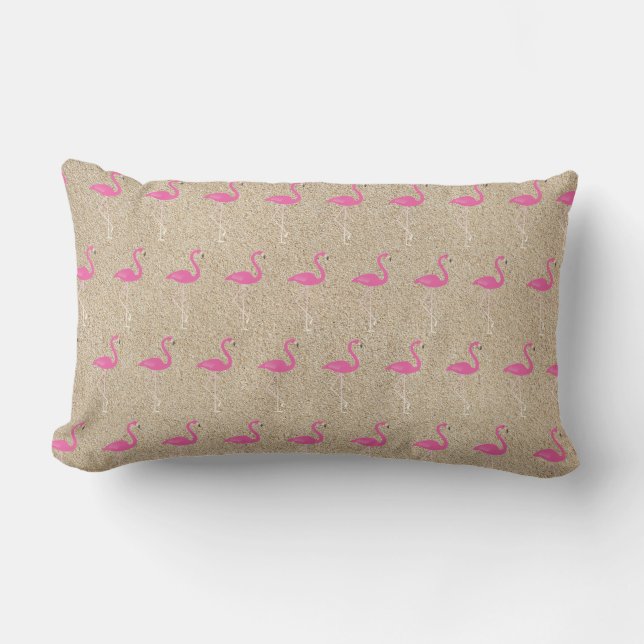 Coussin D'extérieur Flamants roses roses sur sable de plage - Extérieu (Recto)