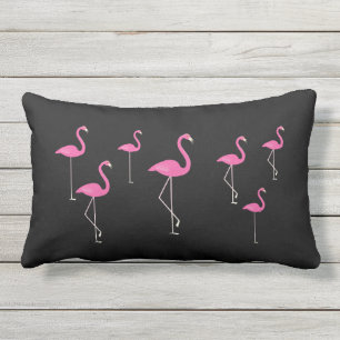 Coussin D'extérieur Flamants roses sur le noir - extérieur