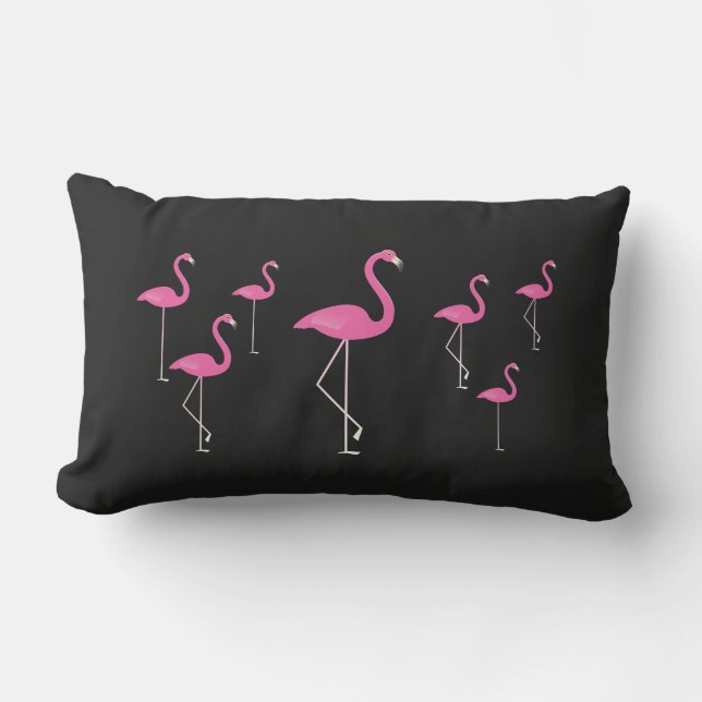 Coussin D'extérieur Flamants roses sur le noir - extérieur (Recto)