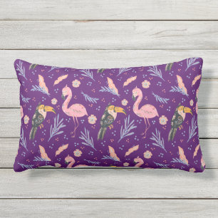 Coussin D'extérieur Flamants roses violets Tropical Jungle Été Extérie
