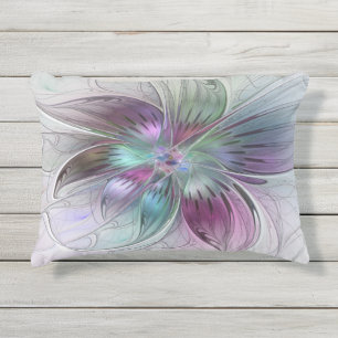 Coussin D'extérieur Fleur Abstraite Colorée Art Fractal Floral Moderne