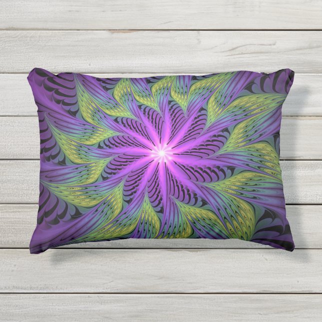Coussin D'extérieur Fleur Abstraite Moderne de Fractale d'Art Violet V (Devant)