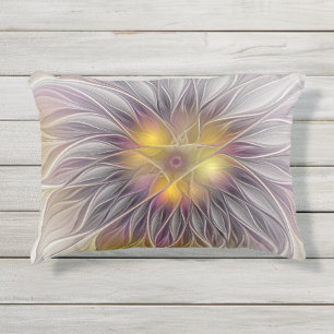 Coussin D'extérieur Fleur colorée lumineuse, fractale moderne abstrait