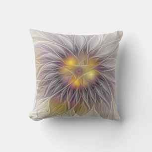 Coussin D'extérieur Fleur colorée lumineuse, fractale moderne abstrait