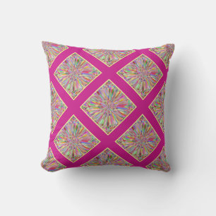 Coussin D'extérieur Fleur Confetti été en rose et jaune Plaid