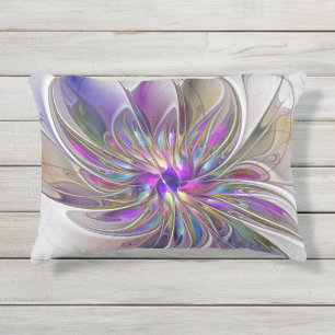 Coussin D'extérieur Fleur d'art fractal abstrait énergique et coloré