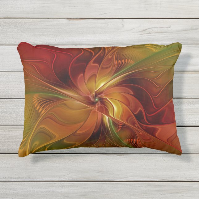 Coussin D'extérieur Fleur d'art fractal abstraite rouge orange marron  (Devant)