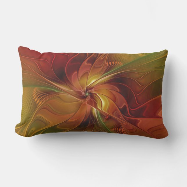 Coussin D'extérieur Fleur d'art fractal abstraite rouge orange marron  (Recto)