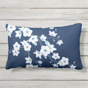 Coussin D'extérieur Fleur de cerisier Marine Bleu Blanc Floral