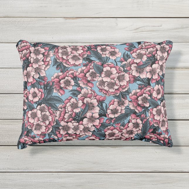 Coussin D'extérieur Fleur de cerisier rose et bleu (Devant)