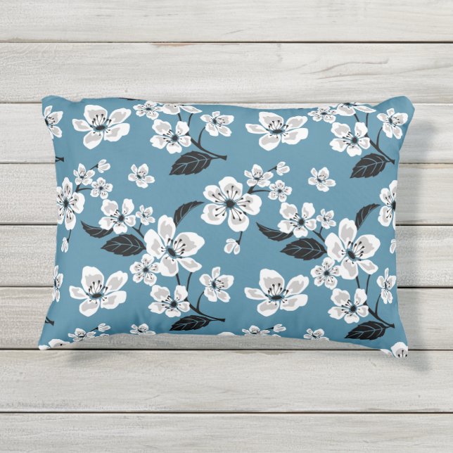 COUSSIN D'EXTÉRIEUR FLEUR DE CERISIER - SAKURA (BLEU FUMÉ) (Dos)