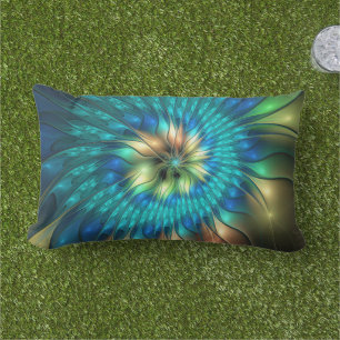 Coussin D'extérieur Fleur de fantaisie lumineuse, fractale abstraite c
