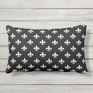 Coussin D'extérieur Fleur de Lis en français noir et blanc