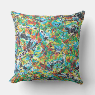 Coussin D'extérieur Fleur de printemps bleu-vert coloré art motif