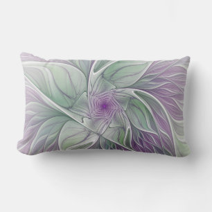 Coussin D'extérieur Fleur de rêve, art fractal abstrait violet vert