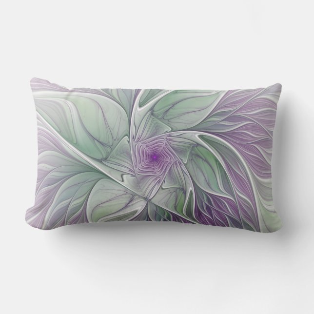 Coussin D'extérieur Fleur de rêve, art fractal abstrait violet vert (Recto)