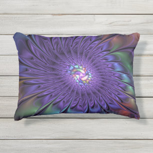 Coussin D'extérieur Fleur fractale Abstraite moderne et colorée tendan