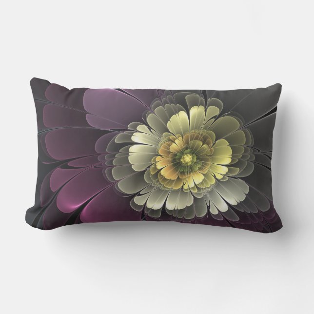 Coussin D'extérieur Fleur fractale grise et pourpre moderne abstraite (Recto)