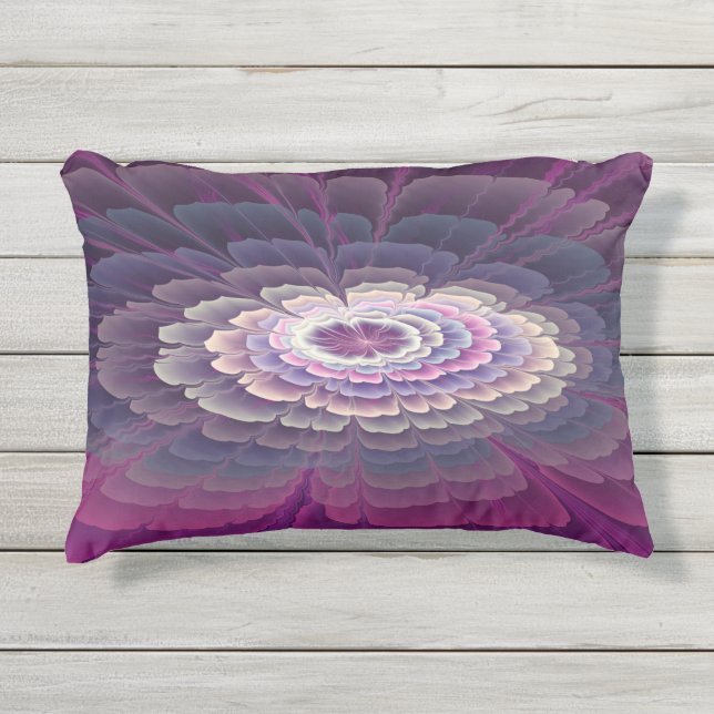 Coussin D'extérieur Fleur frappante abstraite fractale couleur rose (Devant)