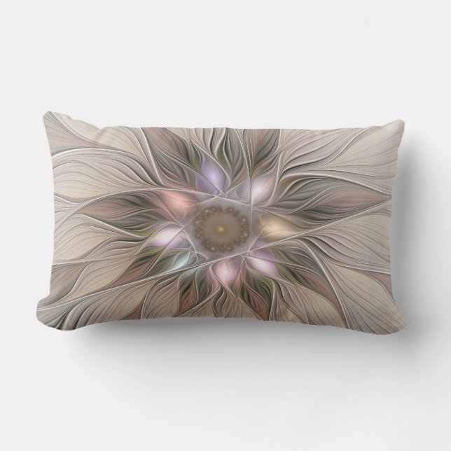 Coussin D'extérieur Fleur joyeuse abstraite beige marron floral fracta (Recto)