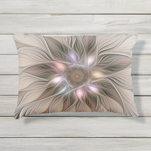 Coussin D'extérieur Fleur joyeuse abstraite beige marron floral fracta (Devant)