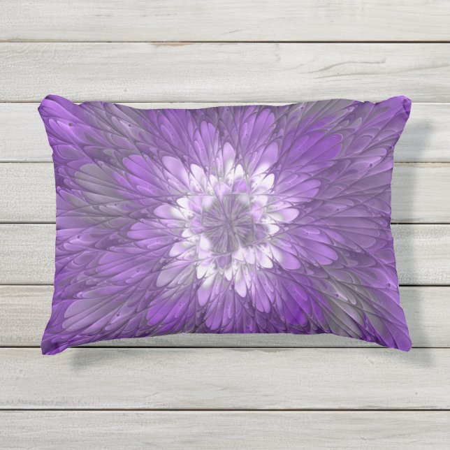 Coussin D'extérieur Fleur psychédélique violette Abstraite Fractal Art (Devant)