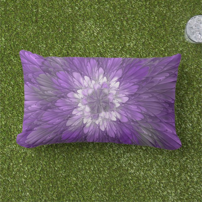 Coussin D'extérieur Fleur psychédélique violette Abstraite Fractal Art (Herbe)