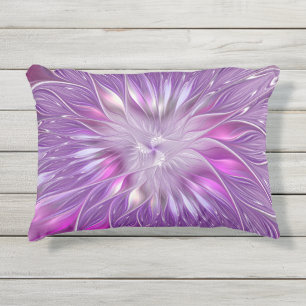 Coussin D'extérieur Fleur Rose Violet Passion Abstrait Art Fractal