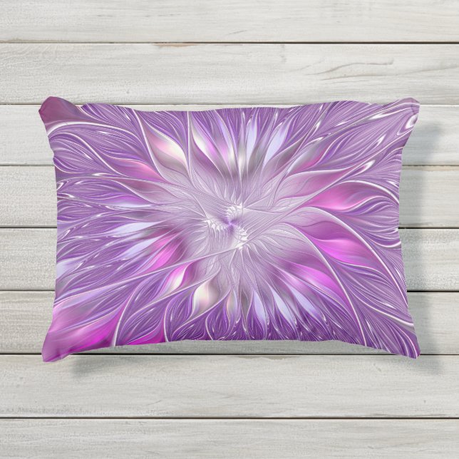 Coussin D'extérieur Fleur Rose Violet Passion Abstrait Art Fractal (Devant)