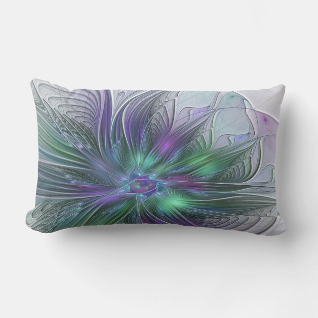 Coussin D'extérieur Fleur vert violet Art Abstrait moderne Fractal (Recto)