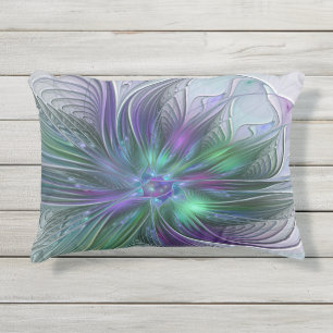 Coussin D'extérieur Fleur vert violet Art Abstrait moderne Fractal