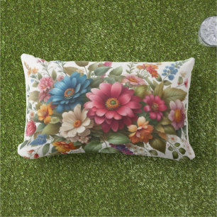 Coussin D'extérieur Fleurs bleues et roses colorées avec verdure 