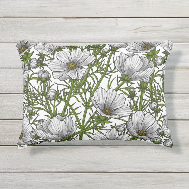 Coussin D'extérieur Fleurs cosmos blanches (Devant)