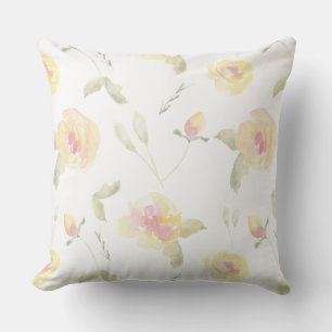 Coussin D'extérieur Fleurs d'aquarelle jaune citron