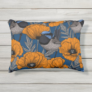 Coussin D'extérieur Fleurs de fleurs et fleurs de pavot orange