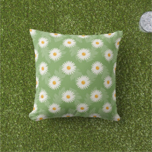 Coussin D'extérieur Fleurs de marguerite en fleurs Motif sur vert