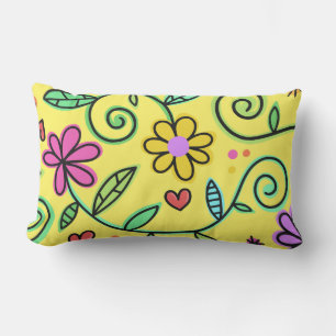 Coussin D'extérieur Fleurs dessinées à la main Colorful Floral Jaune