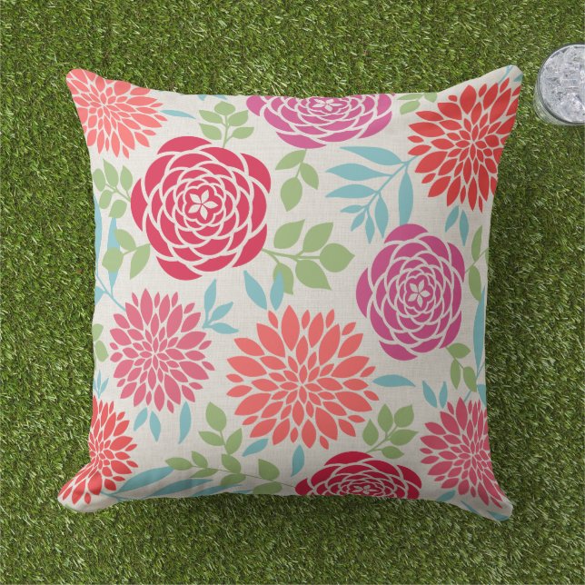 Coussin D'extérieur Fleurs d'été rose moderne Motif (Herbe)