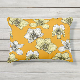 Coussin D'extérieur Fleurs d'orchidées jaune et blanc