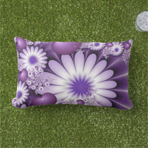 Coussin D'extérieur Fleurs et cœurs abstraits de l'amour fractal