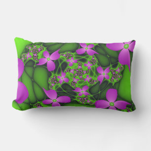 Coussin D'extérieur Fleurs fractales abstraites modernes néon rose ver