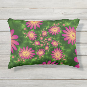 Coussin D'extérieur Fleurs Imaginaires roses Art Fractal Abstrait mode