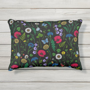 Coussin D'extérieur Fleurs sauvages en noir