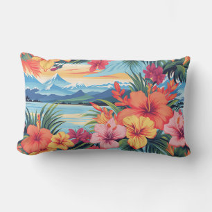 Coussin D'extérieur Fleurs tropicales colorées et paysage