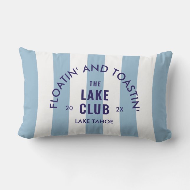 Coussin D'extérieur Floatin' Et Toastin' The Lake Club Blue Stripe (Verso)